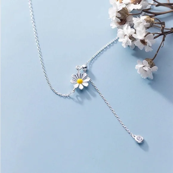 Flower Daisy sterling silver necklace adjustable design floral jewelry - Picture 7 of 9